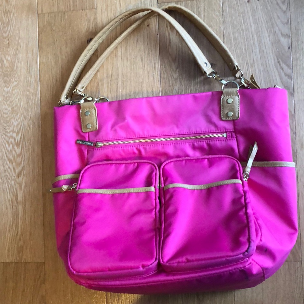 Olivia + Joy hot pink polyester tote bag